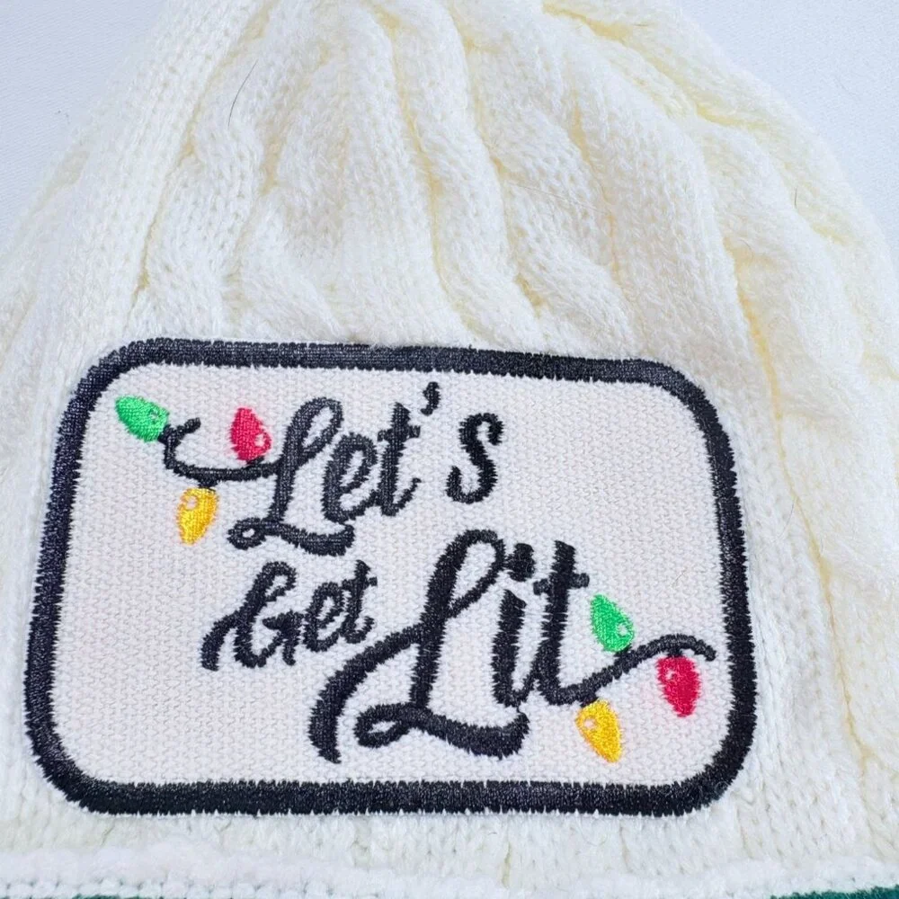 Let's Get Lit Knitted Baby‎ Beanie Hat with Patch New With Tags